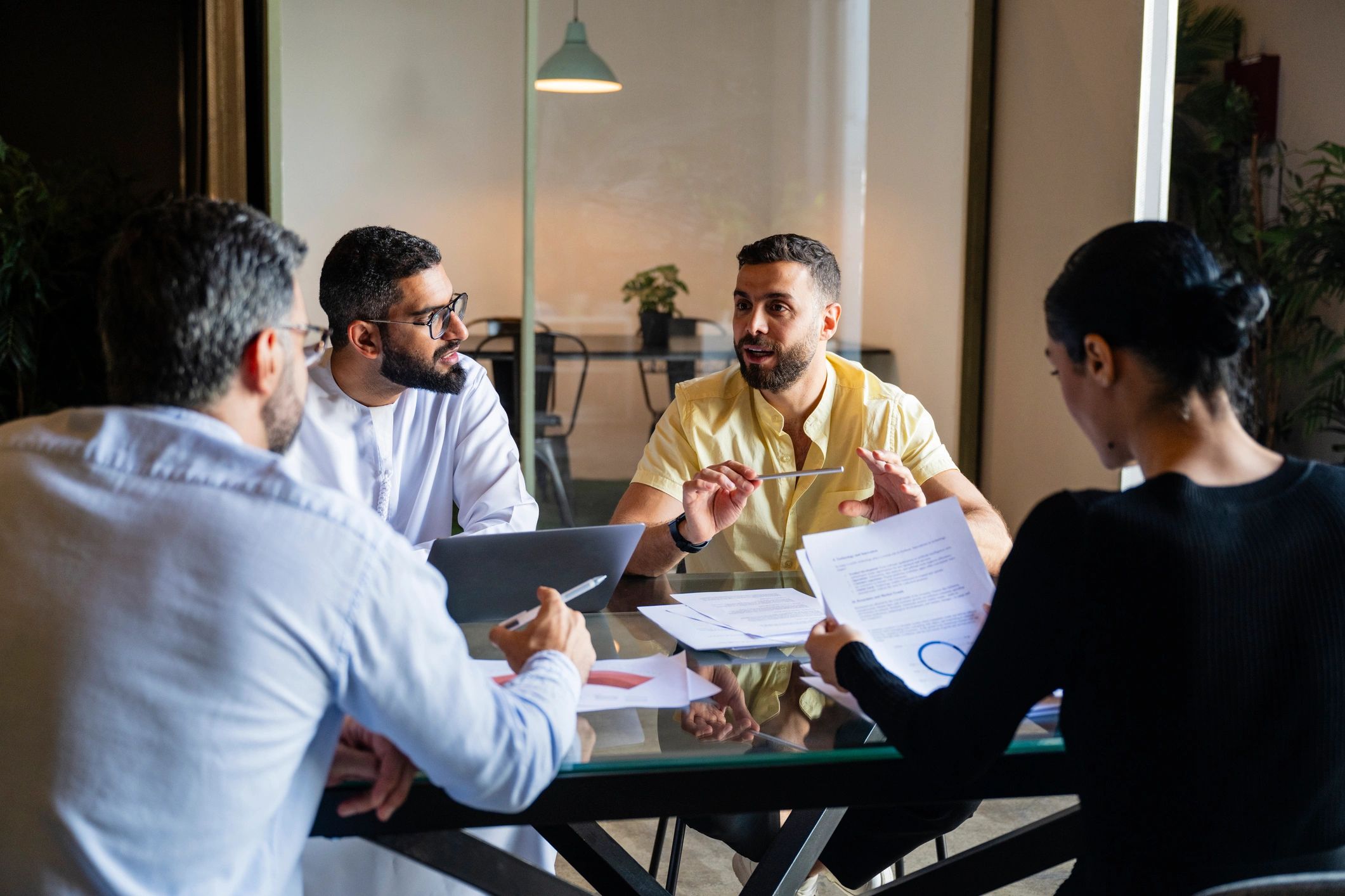 Union leadership candidate reviewing plans with team